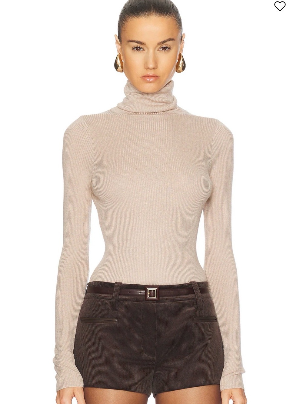 Enza Costa Beige Ribbed Turtleneck Sweater
